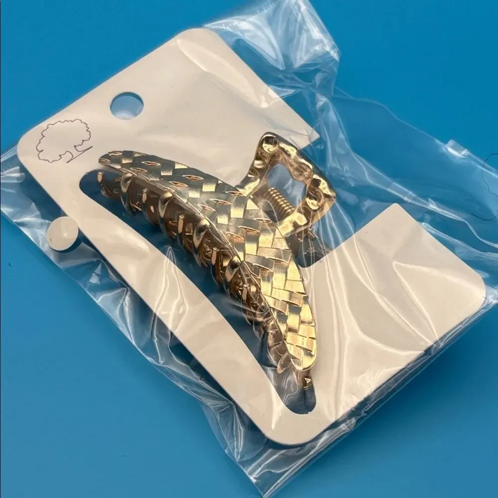 Metal Gold‎ Tone Weave Texture Hair Claw Clip
